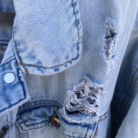Forever 21 Distressed Denim Jacket | SIZE L - Picture 6 of 12
